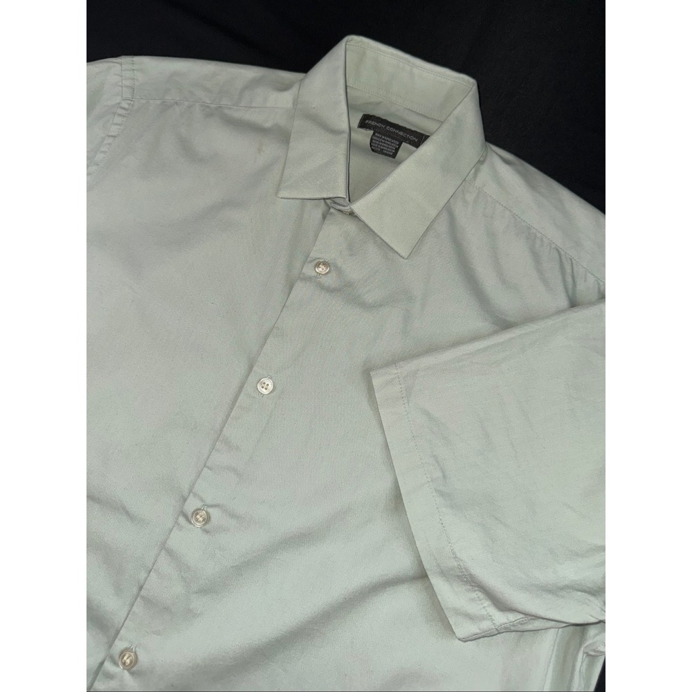 French Connection Mens Short Sleeve Button Down Shirt Sage‎ Green Large Cotton